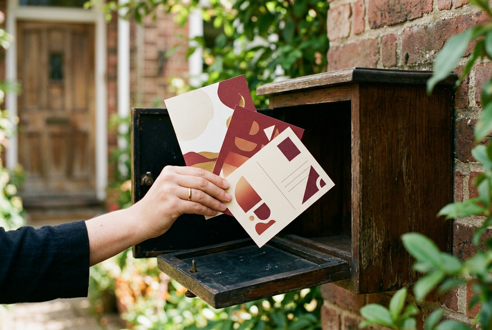 Direct mail postcards taken from a mailbox