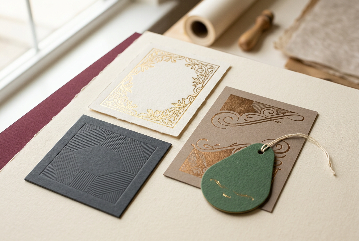 Foil-stamped, metallic and die-cut specialty printed cards