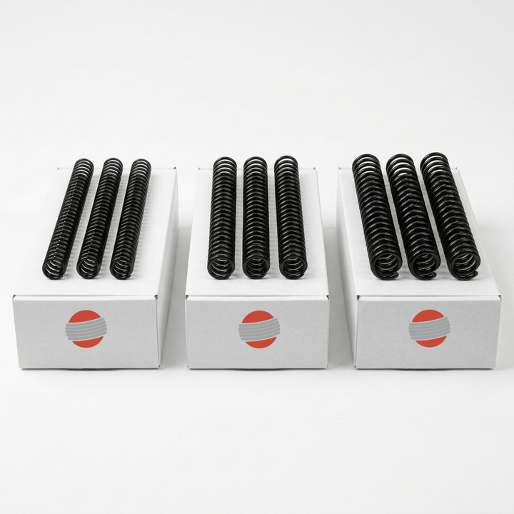 Black plastic binding coil kit with 6mm, 8mm and 10mm coils, 300 pieces, 4:1 pitch