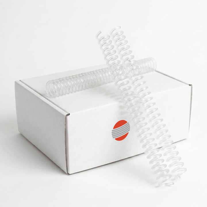 Box of 100 clear plastic binding coils, 4:1 pitch, 12-inch